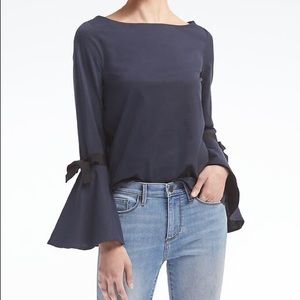 Banana Republic bell sleeve navy knit top size S